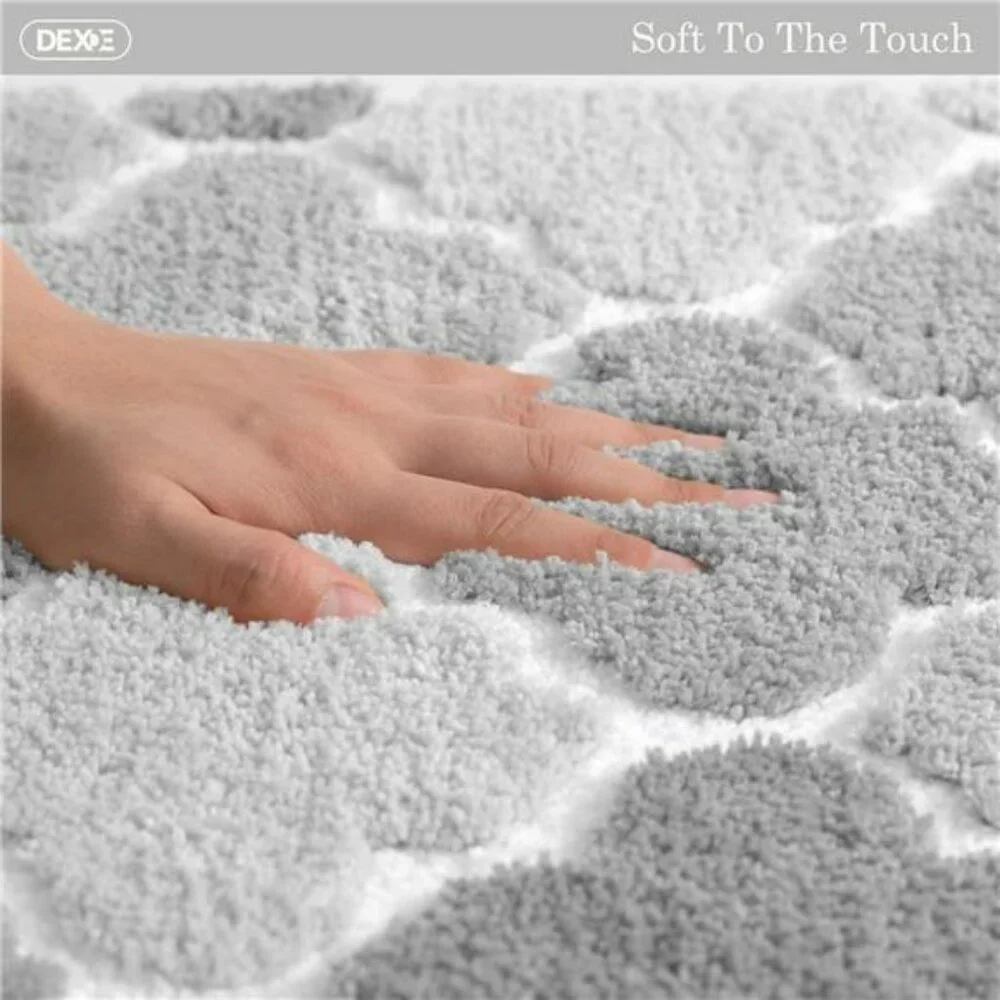 Gray Bathroom Rug Non Slip Checkered Bath Mat Plush Absorbent Shaggy Floor Carpe